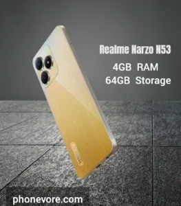 Realme Narzo N53 smartphone back and front design with 50MP camera and slim body